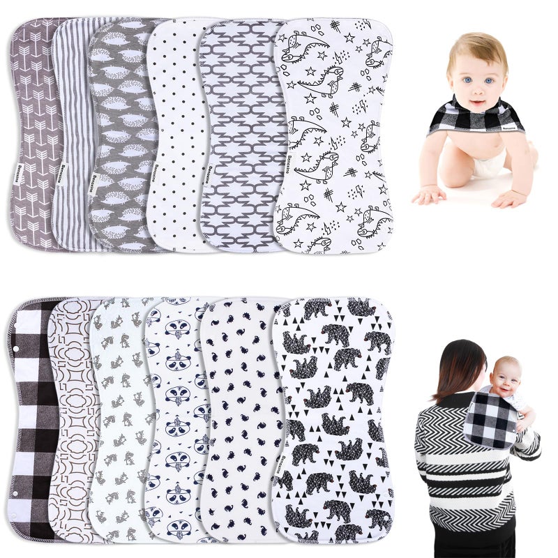 Benoxine Baby Burp Cloths & Baby Bibs 2-in-1 Design Large Size 3 Layers Thicken Cotton Super Absorbent and Soft Baby Spit Up Burping Rags Baby Burp Cloth Set for Boys and Girls Solid 12 Pack - Image 1